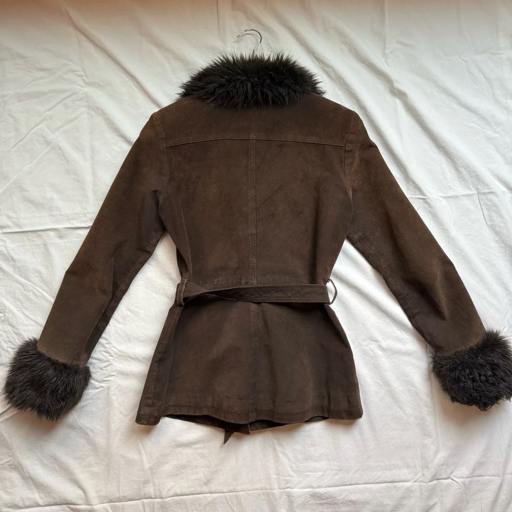 vintage 2000s suede faux fur brown penny lane coat - Picture 6 of 10